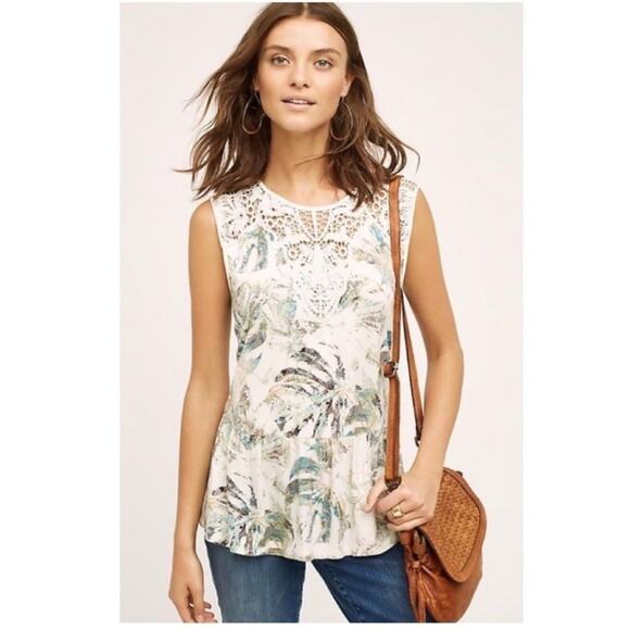 Meadow Rue Tank Top Womens Small Cream Lace Peplum Hem Boho Anthropologie - Picture 5 of 5